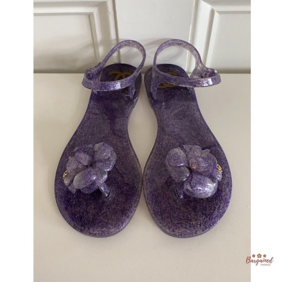 Authentic CHANEL Purple CC Glitter Camelia Jelly Strap Flip Flops Flat Sandals 5 - Picture 9 of 13
